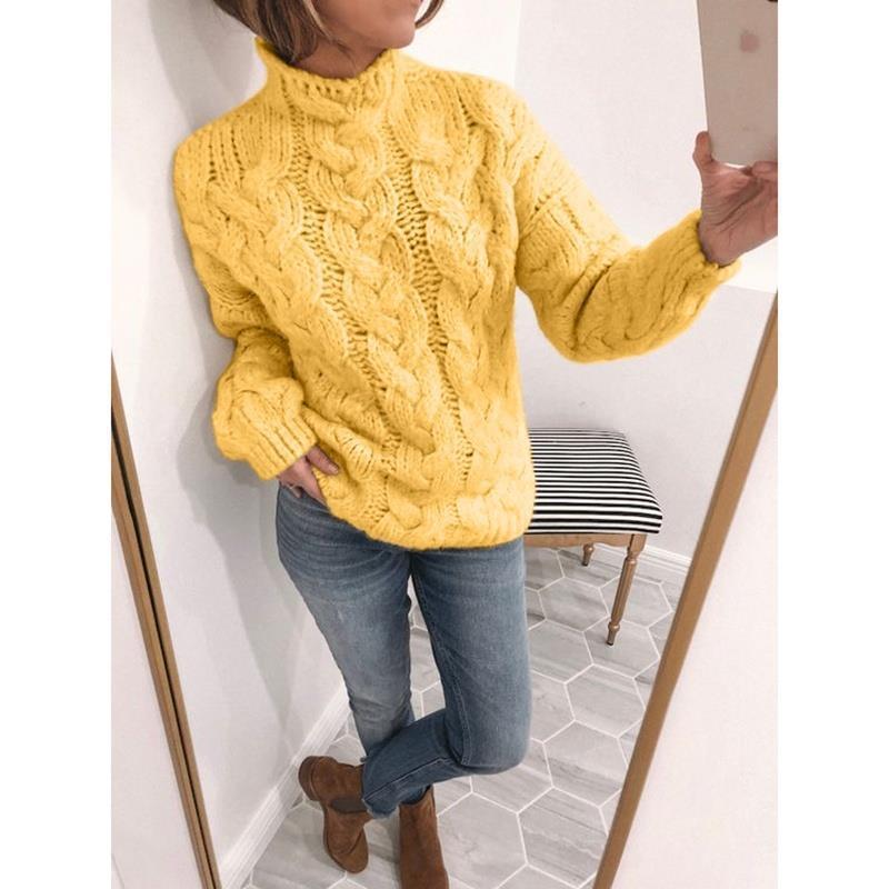 Twist half high neck long sleeve knitted sweater