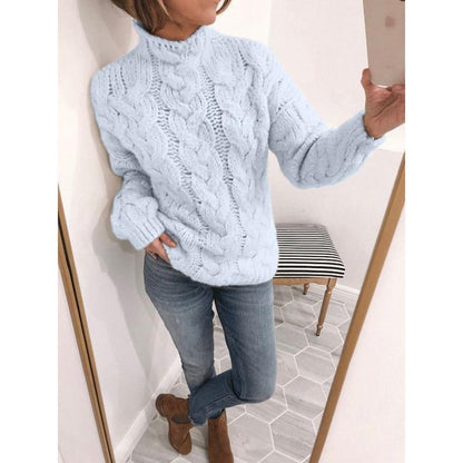 Twist half high neck long sleeve knitted sweater