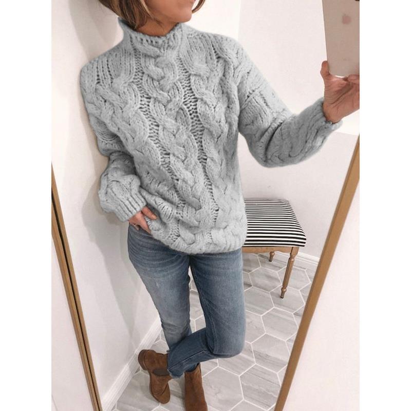 Twist half high neck long sleeve knitted sweater