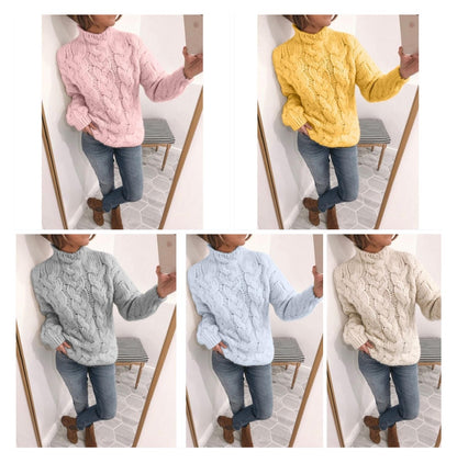 Twist half high neck long sleeve knitted sweater