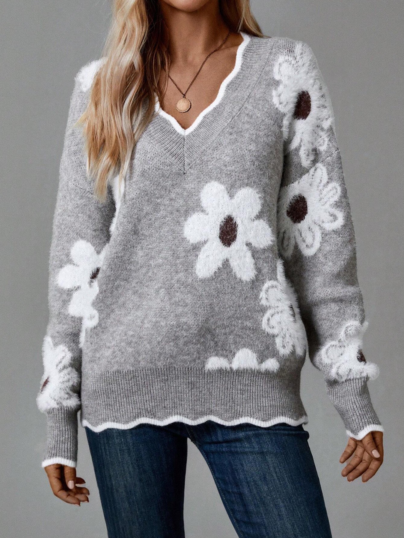 Pull en Tricot avec Col en Dentelle