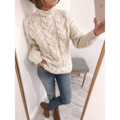 Twist half high neck long sleeve knitted sweater