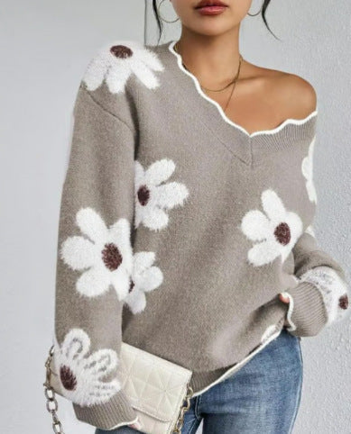 Pull en Tricot avec Col en Dentelle