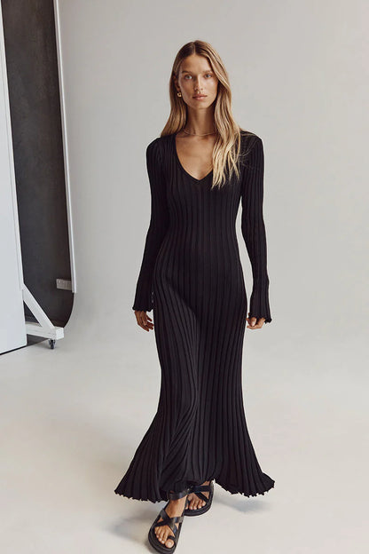 Robe Longue en Laine Décolleté